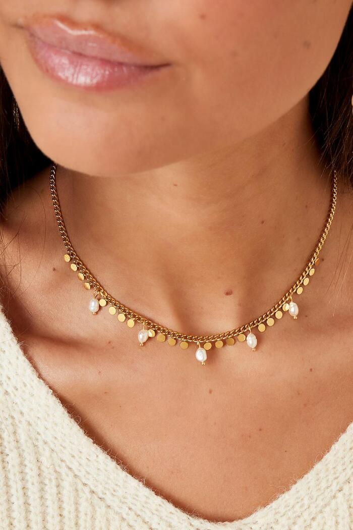 Halskette mit Perlen und Kreisen Gold Edelstahl Bild3